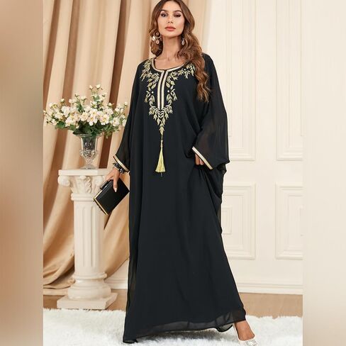 IWEMEK Embroidered Abaya Kaftans for Women Modern Elegant Dubai Moroccan Dubai Kaftan Dresses Abaya for Women Muslim Dress in Saudi Arabia