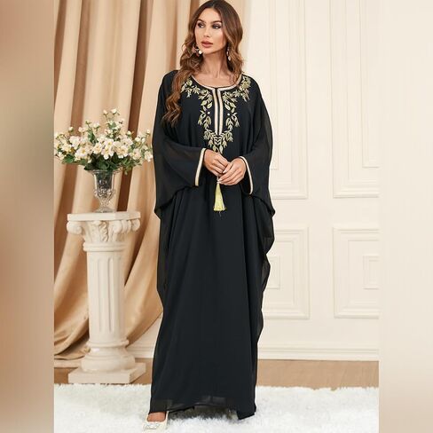 IWEMEK Embroidered Abaya Kaftans for Women Modern Elegant Dubai Moroccan Dubai Kaftan Dresses Abaya for Women Muslim Dress in Saudi Arabia