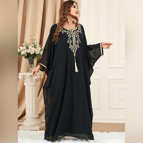 IWEMEK Embroidered Abaya Kaftans for Women Modern Elegant Dubai Moroccan Dubai Kaftan Dresses Abaya for Women Muslim Dress in Saudi Arabia