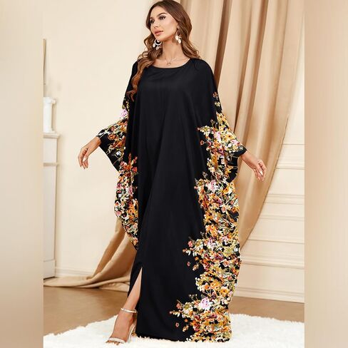 IWEMEK Embroidered Abaya Kaftans for Women Modern Elegant Dubai Moroccan Dubai Kaftan Dresses Abaya for Women Muslim Dress in Saudi Arabia