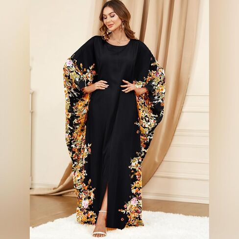 IWEMEK Embroidered Abaya Kaftans for Women Modern Elegant Dubai Moroccan Dubai Kaftan Dresses Abaya for Women Muslim Dress in Saudi Arabia