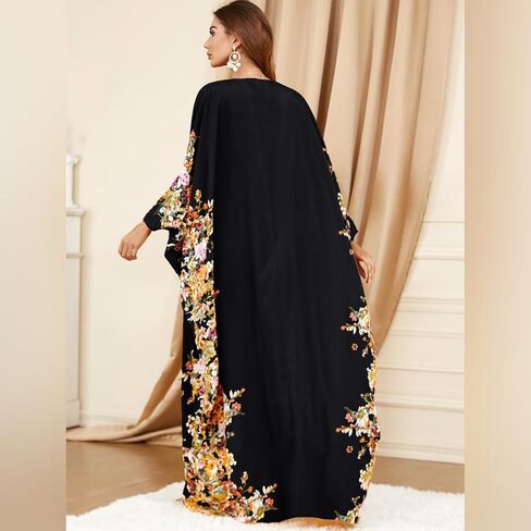 IWEMEK Embroidered Abaya Kaftans for Women Modern Elegant Dubai Moroccan Dubai Kaftan Dresses Abaya for Women Muslim Dress in Saudi Arabia