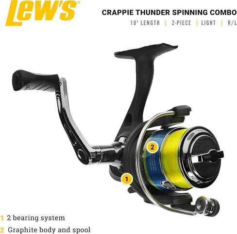 Lew's Crappie Thunder Jig/Troll بكرة دوارة وقضيب صيد، 9 أقدام 2 قطعة IM6 جرافيت فارغة، مقاس 75 بكرة، استرجاع اليد اليمنى أو اليسرى، Crappie Thunder Green in Saudi Arabia