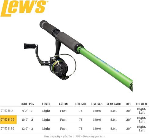 Lew's Crappie Thunder Jig/Troll بكرة دوارة وقضيب صيد، 9 أقدام 2 قطعة IM6 جرافيت فارغة، مقاس 75 بكرة، استرجاع اليد اليمنى أو اليسرى، Crappie Thunder Green in Saudi Arabia