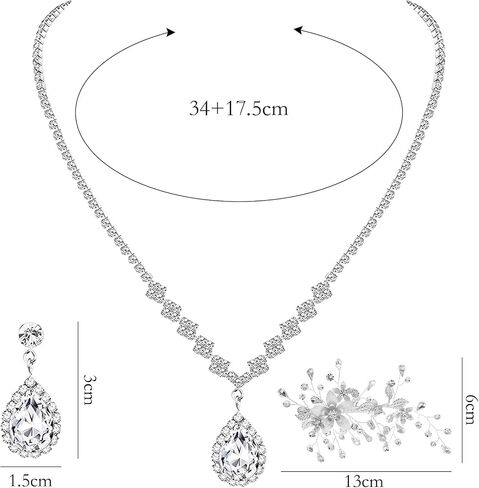 NEWITIN 15 Pieces Silver Jewelry Set for Women Prom Costume Jewels Rhinestone Crystal Necklaces Tennis Bracelets Rings Earrings Set Bridal Wedding Jewelry Sets for Brides Bridesmaid in Saudi Arabia