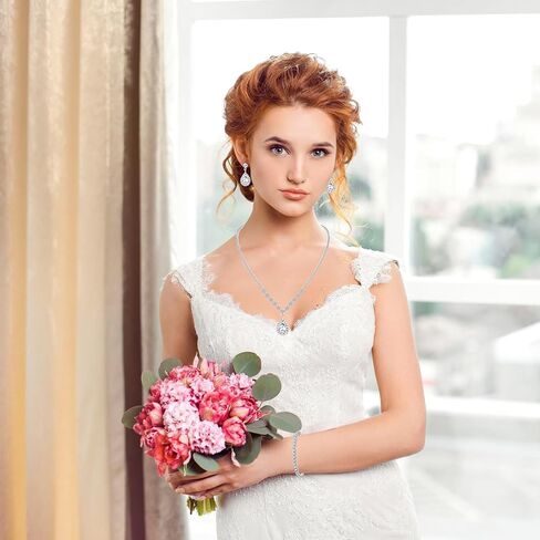 NEWITIN 15 Pieces Silver Jewelry Set for Women Prom Costume Jewels Rhinestone Crystal Necklaces Tennis Bracelets Rings Earrings Set Bridal Wedding Jewelry Sets for Brides Bridesmaid in Saudi Arabia