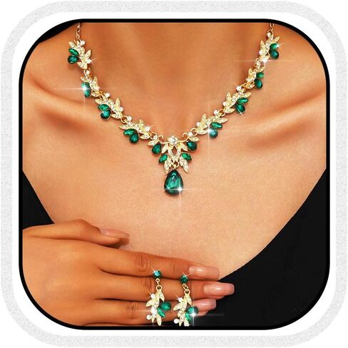 Aukmla Crystal Prom Bridal Jewelry Set Gold Sparkly Rhinestones Wedding Necklace Earring Sets Costume Formal Necklaces for Women in Kuwait