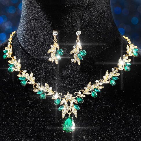 Aukmla Crystal Prom Bridal Jewelry Set Gold Sparkly Rhinestones Wedding Necklace Earring Sets Costume Formal Necklaces for Women in Kuwait