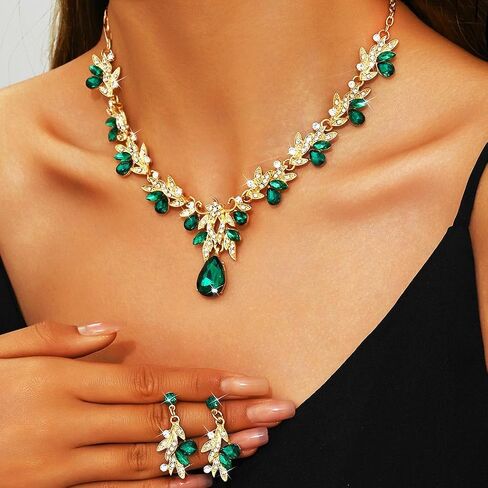 Aukmla Crystal Prom Bridal Jewelry Set Gold Sparkly Rhinestones Wedding Necklace Earring Sets Costume Formal Necklaces for Women in Kuwait