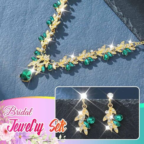 Aukmla Crystal Prom Bridal Jewelry Set Gold Sparkly Rhinestones Wedding Necklace Earring Sets Costume Formal Necklaces for Women in Kuwait
