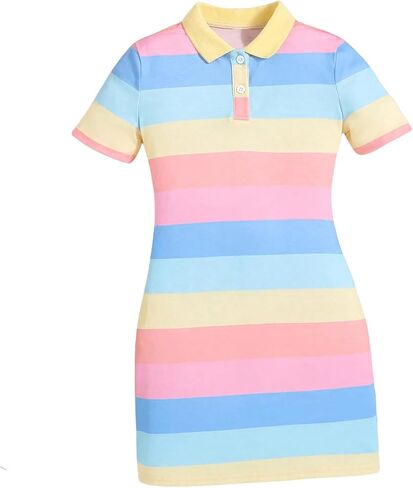 Floerns Girl's Colorblock Striped Collared Dress Button Short Sleeve Casual Short Dresses in Saudi Arabia