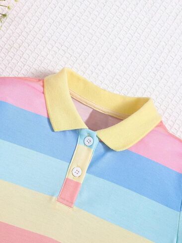 Floerns Girl's Colorblock Striped Collared Dress Button Short Sleeve Casual Short Dresses in Saudi Arabia