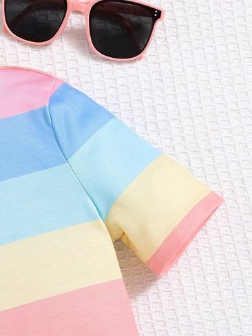 Floerns Girl's Colorblock Striped Collared Dress Button Short Sleeve Casual Short Dresses in Saudi Arabia