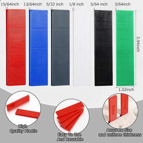 120 قطعة من الحشوات البلاستيكية المسطحة للبلاط الهيكلي حشوات بلاستيكية للتسوية، 3/64، 5/64، 1/8، 5/32، 3/16، 1/4، أخضر، أسود، أبيض، رمادي، أزرق، أحمر in Kuwait