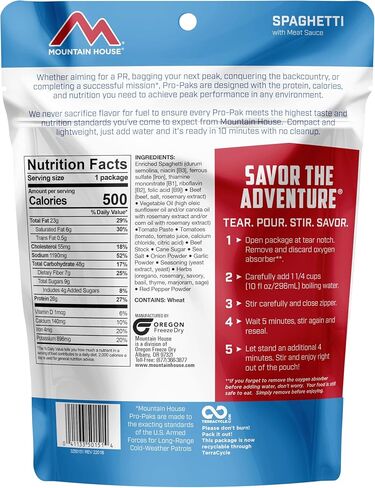 Mountain House Spaghetti with Meat Sauce Pro-Pak | Freeze Dried Backpacking & Camping Food | One Serving in Saudi Arabia