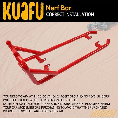 KUAFU Nerf Bars Rock Sliders Compatible with 2014-2023 Polaris RZR XP 1000 XP Turbo S RZR 900 50" Trail (2-Door) Side Steps 1 Pair Left & Right - Red in Kuwait
