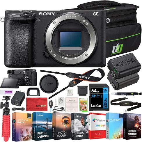 Sony a6400 4K Mirrorless Camera ILCE-6400/B Body Only with Travel Case Gadget Bag and Deco Gear Deluxe Cleaning Kit Extra Battery Remote & Flash Bundle in Saudi Arabia