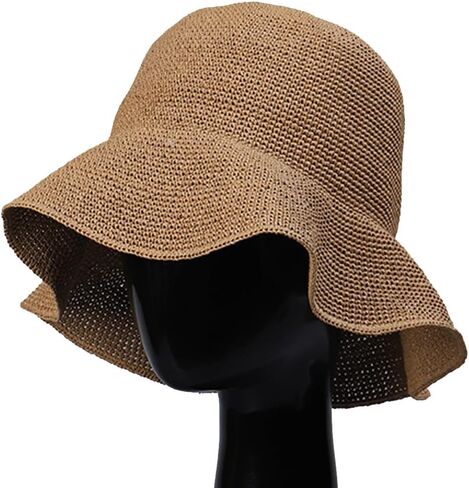 KORADI Womens Sun Hats Crochet Straw Hat Wide Brim Summer Beach Bucket Hat Foldable Floppy Dome Straw Cap in Kuwait
