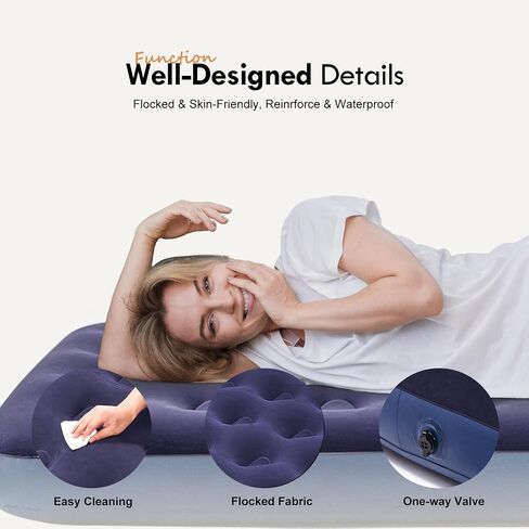 Single Size Air Mattress Inflatable Bed, Blow Up Mattress Camping Sleeping Pad in Kuwait