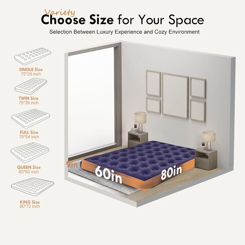 Single Size Air Mattress Inflatable Bed, Blow Up Mattress Camping Sleeping Pad in Kuwait