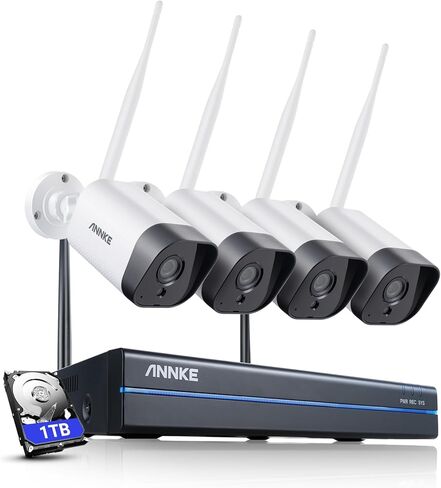 نظام كاميرا لاسلكي ANNKE WS300 3 ميجابكسل، 8 قنوات 5 ميجابكسل NVR لاسلكي مع 4 قطع كاميرات IP مقاومة للطقس 3 ميجابكسل، تعمل مع Alexa، رؤية ليلية 100 قدم، تنبيهات الحركة الذكية، 1 تيرابايت HDD متضمن in Kuwait