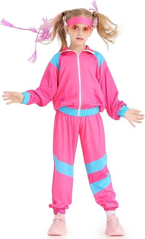 Bakugou Girls 80s Tracksuit Costume Set Colorblock 2 قطعة من Windbreaker Suit Kids Hip Hop Dance Tracksuit Suit Retro Shell in Kuwait
