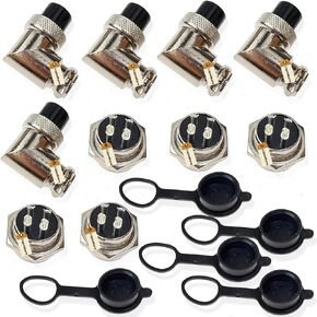 5Pcs GX16 Elbow Aviation Plug Socket Female 90 Degree Angle 4 Pin Right Angle +5Pcs 16MM Aviation Socket 4 din Male Plug+ 5Pcs Aviation Caps