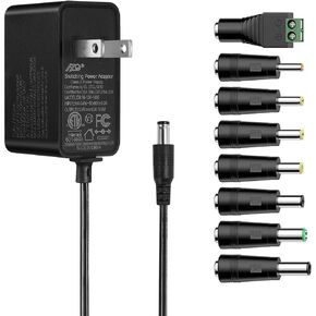 Tonton 12V 1A 10ft AC/DC Long Power Supply Adapter Cord 12W Wall Charger AC 100V-240V to DC 12 Volt with 8 Tips for LED Strip Light, CCTV Camera, BT Speaker, GPS, Webcam, Router, UL/CE/FCC Certified