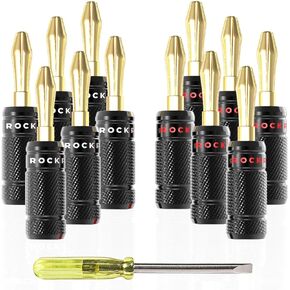 Banana Plugs 6 Pairs / 12 pcs, Dual Closed Screw 24K Gold Plated Banana Connectors for Speaker Wire, Wall Plate, Home Theater, Audio/Video Receiver, Amplifiers and Sound Systems