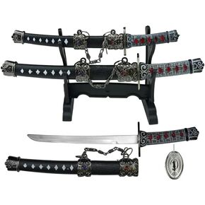 8" & 6.5" Samurai Style Letter Opener with Stand (Black)
