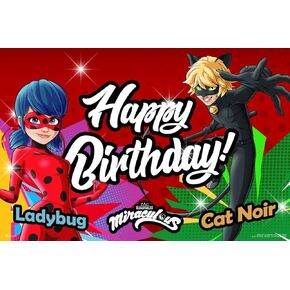Miraculous Ladybug Party Supplies Banner For Birthday Decoration Lady Bug and Cat Noir Poster Wall Art 3 Feet 36x12
