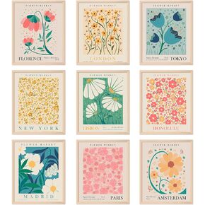 AnyDesign 9Pcs Flower Market Wall Art Prints Matisse Art Poster Decor Floral Drawing Posters Colorful Floral Room Decor for Gallery Room Aesthetic Living Room Bathroom Decor(NO FRAME 11x14)