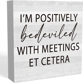 Funny Home Office Desk Decor Rustic Wood Box Sign Farmhouse Shelf Cubicle Accessories Decor Gifts for Coworkers I'm Positively Bedeviled 5 X 5 Inch