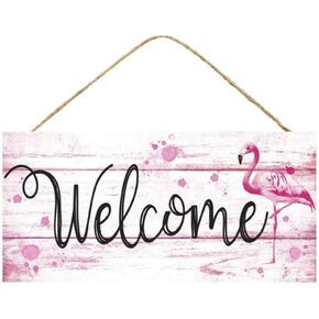 Craig Bachman 12" Wooden Sign: Flamingo Welcome - Summer Flamingo Wood Sign