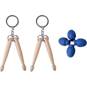 Mxfans Mini Wooden Drum Sticks Keychain Percussion Gift Blue Drumstick Head Pack of 2