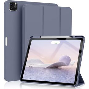 KenKe New iPad Pro 12.9 Case 2022 (6th Gen)/ 2021 (5th Gen)/ 2020 (4th Gen) Case with Pencil Holder, [Support Pencil Charging/Pair], Auto Wake/Sleep Soft Back Cover iPad Pro 12.9 inch Case,Purple Gray
