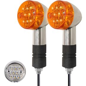 Universal 2pcs LED Motorcycle Turn Signals Chrome Bullet Front Rear Lights Blinker Indicator 12V Compatible with Honda Harley Kawasaki Suzuki Yamaha
