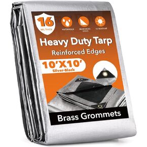 12x20FT Waterproof Tarp, Yumatum 16 Mil Heavy Duty Tarps with Reinforced Edges/Brass Grommets, 100% UV Blocking/Tear Resistant Poly Tarp for Camping, Patio, Tent, Boat(Silver/Black)