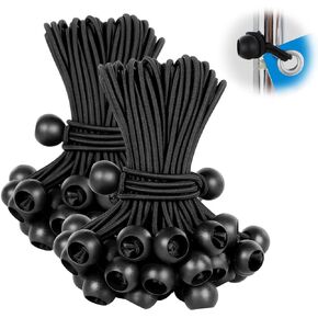 Ball Bungee Ties 100 PCS- Ball Bungee Cords 4 Inch Heavy Duty Elastic Cord Canopy Tie Downs Tarp Bungee with Balls for Camping, Shelter,Cargo,Tent Poles UV Resistant