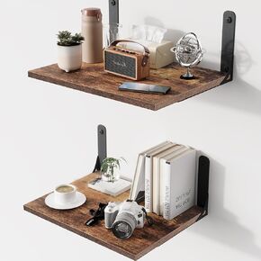 12 Inch Deep Floating Shelves for Wall, Wide and Large Wall Mounted Storage Shelves Set of 2, Wood Hanging Wall Shelves for Bedroom Living Room Office Kitchen Bathroom Laundry Room, Black