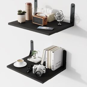 12 Inch Deep Floating Shelves for Wall, Wide and Large Wall Mounted Storage Shelves Set of 2, Wood Hanging Wall Shelves for Bedroom Living Room Office Kitchen Bathroom Laundry Room, Black in Kuwait