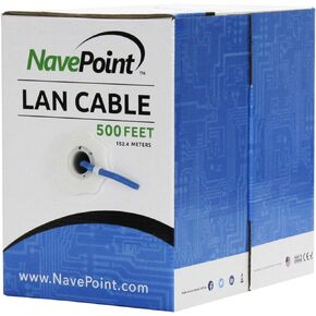 NavePoint CAT5e (CCA), 500ft, Blue, Solid Bulk Ethernet Cable, 24AWG 4 Pair, Unshielded Twisted Pair (UTP)