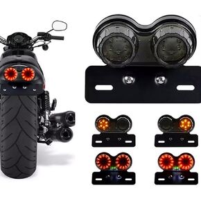 LED E-MARK Tail Light 12V Universal Integrated Running Lamp Brake Turn Signal Light with License Plate Bracket for Cruisers Street Bike Chopper