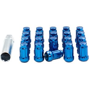 Wheel Accessories Parts Set of 20 1.38in Long Car Small Diameter Lug Nut Closed End Bulge Acorn 6 Spline with Key (20, M12x1.25, Blue) Aftermarket Lug Nuts fits Infiniti, Nissan, Subaru, Toyota