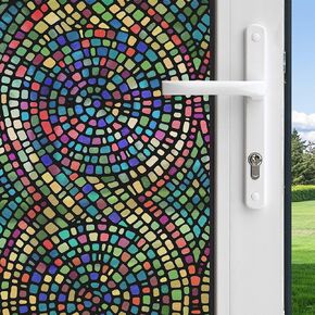Gila® Glass Scenes Spiral Mosaic Decorative Window Film DIY Static Cling, 3ft x 6.5ft (36in x 78in) (19.5 sq ft)