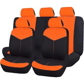 Flying Banner Car Seat Covers Full Set Front Seats and Rear Bench Polyester Cover Protectors Front Cover airbag Compatible Rear Bench Split 40/60 50/50 60/40 (Beige Black)