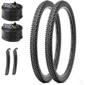 MOHEGIA Mountain Bike Tires Set: 2-Pack 26x2.125 inch (56-559mm) Folding Replacement Bicycle Tires and Pair 26 inch Inner Tubes with Tire Levers for MTB Dirt Offroad Cycling