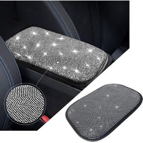 Miytsya B-ling Car Armrest Cover Cute Charming Auto Center Console Protective Cover Luster Crystal Rhinestone Car Arm Rest Cushion Pad Car Interior Accessories for Women Girl 12.2 x 8.7 Inch (Black)