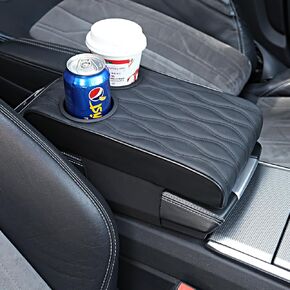 Car Armrest Cover with Cup Holder,Car Armrest Cover & Center Console Cushion for Vehicle, SUV, Truck, Car (12.5 * 8.6 * 2.75 Inch,Black)