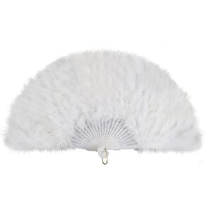 Feather Hand Fan, 1920s Vintage Style Marabou Feather Fan, Folding Handheld Feather Fan for Costume Show Dress Dance Party Wedding Photoshoot - Black